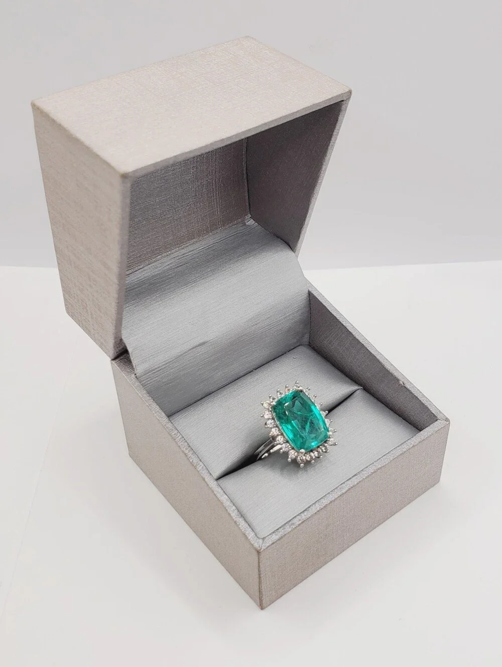 Emerald Green Quartz Halo Cocktail Ring - Women Jewelry